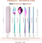 AARAINBOW 6 Pieces 18/8 Stainless Steel Flatware Set Portable Reusable Cutlery - Image 2