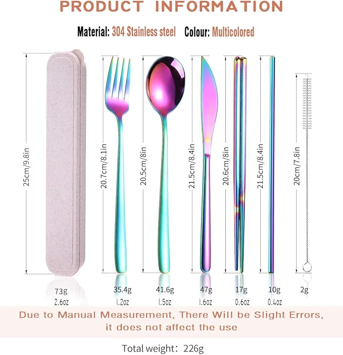 AARAINBOW 6 Pieces 18/8 Stainless Steel Flatware Set Portable Reusable Cutlery - Image 2