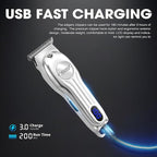 DSP Beard Trimmer for Men, Cordless Hair Clipper Shavers, Facial Hair Trimmer for Beard & Mustache Trimming, Professional Haircut Kit for Men Rechargeable LED Display (Silver)