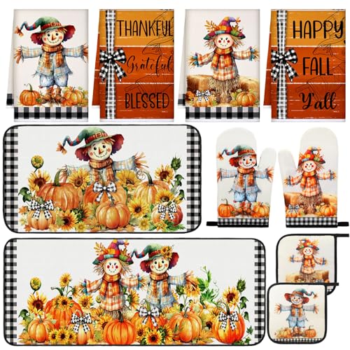 10 Pcs Fall Thanksgiving Pumpkin Kitchen Decor Set Scarecrow (Orange / Scarecrow)