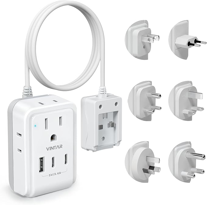 VINTAR Universal Travel Adapter Kit, 5ft Detachable Extension Cord by VINTAR