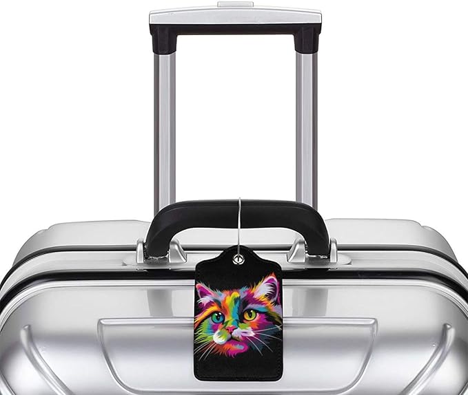 Cat Leather Luggage Tag with Stainless Steel Ring, Fun Name Id Card Cover - Image 5