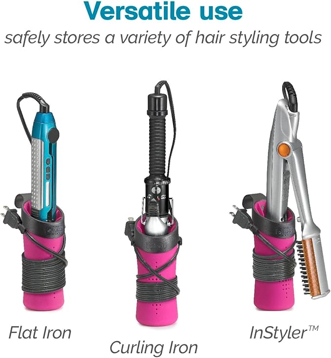 Polder Silicone Cover for Flat Iron, Curling Iron, Hair Straightener - Portable Organizer for Styling Tools, Travel or Home Use, Pink