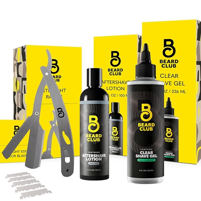 Beard Club Straight Razor for Men, Shaving Gel & Aftershave for Men – Hydrating by TheBeardClub