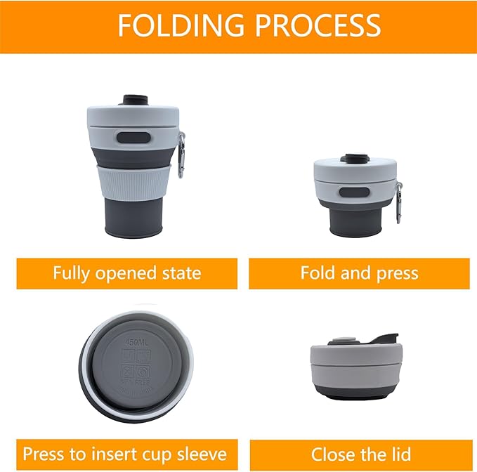 Silicone Collapsible Travel Mug Gray 15oz / 450ml - Image 3