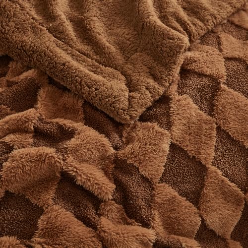 Luxury Faux Fur Rabbit Fur Throw Blanket Brown 60"*80" (Faux Fur Brown / 60"*80")