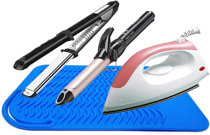 Heat Resistant Mat for Curling Irons, Hair Straightener, Flat Irons and Hair Styling Tools 9" x 6.5", Blue
