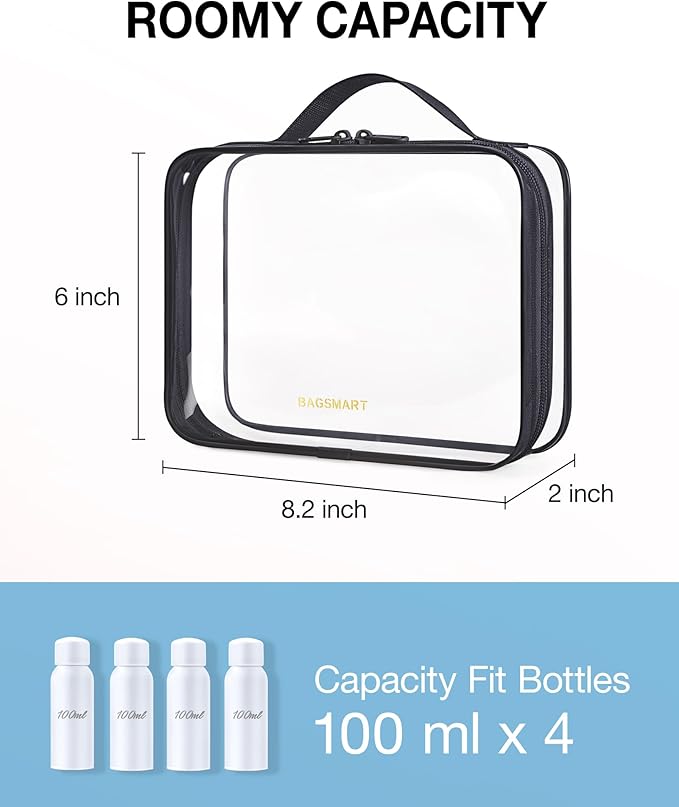 BAGSMART TSA Approved Clear Toiletry Bag, 3 Packs Quart Size Water Resistant - Image 2