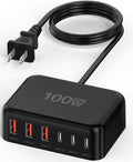 USB C Charger Block, 100W GaN 6 Port PD USB C QC USB A Wall Charger Adapter by BOVICAS