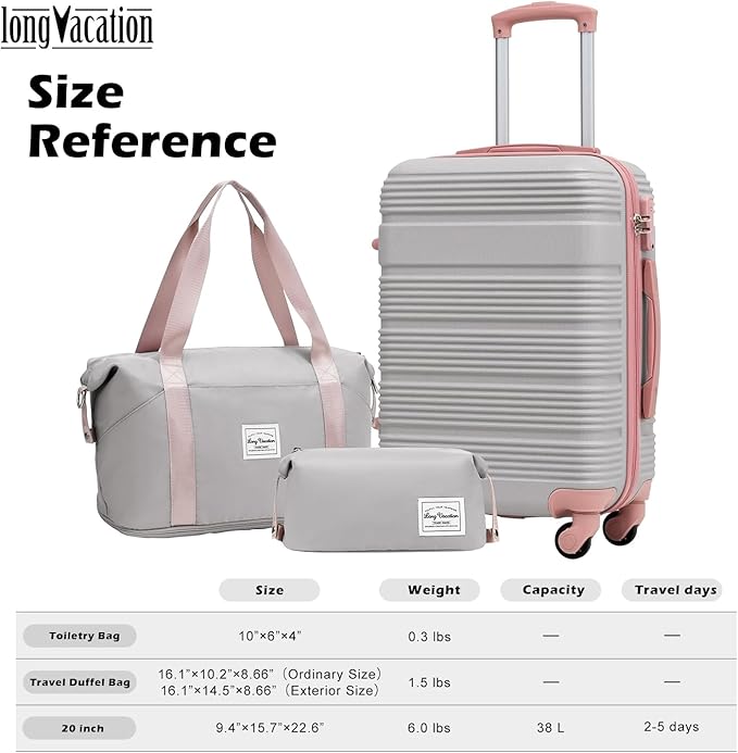LONG VACATION 3 Piece Carry On Luggage 20 Inch Suitcase - Image 7