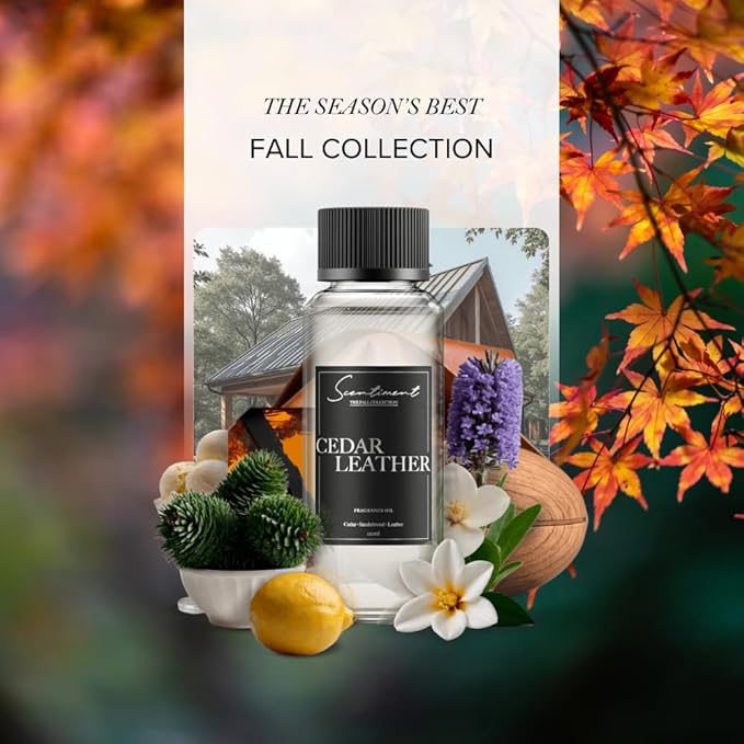 Scentiment Diffuser Oil - Cedar Leather Fall Collection | Aromatherapy Home Fragrance | Luxurious Scent with Lemon, Jasmine Sandalwood, Amber, Lavender, Vanilla, & Musk (500ml)