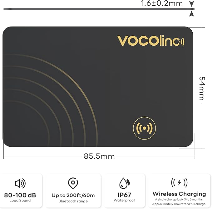 VOCOlinc Air Card Tag Rechargeable Wallet Tracker 1.6mm, Item Finder Work - Image 7