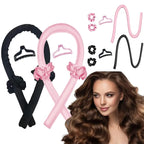 GADZHI Heatless Curling Rod Headband Heatless Hair Roller Curls Set for Long Hair No Heat Silk Hair Wrap Curler Ribbon for Overnight Sleep Hair Roller with Hair Claw Clip DIY Hair Styling Tools (2 set - pink+black)