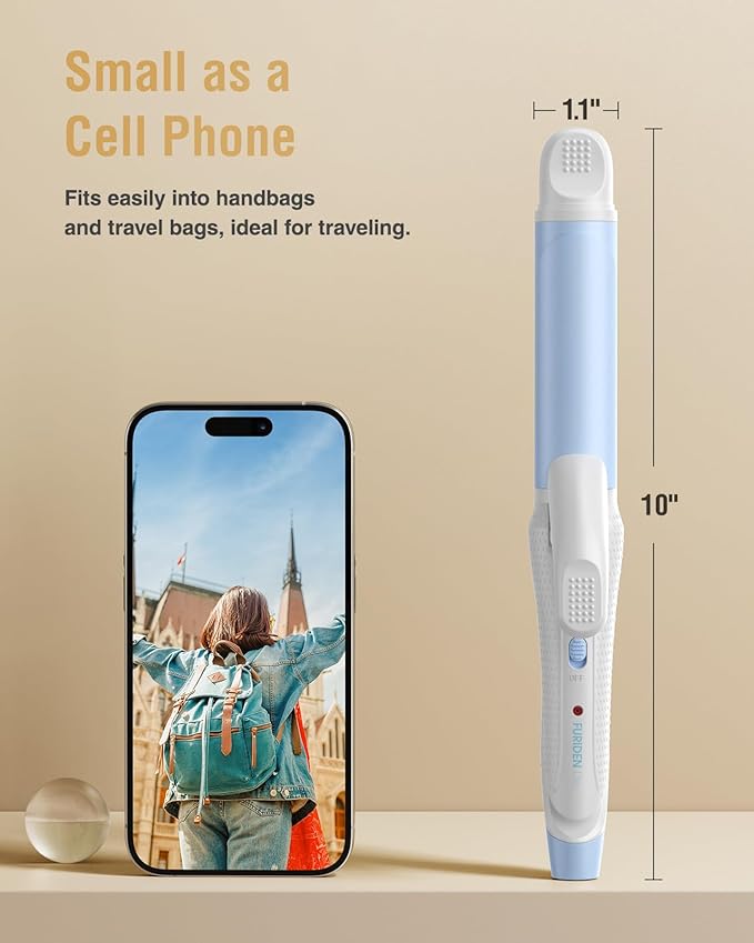 Europe Travel Curling Iron Mini: Dual Voltage Curling Iron for Traveling - Mini Travel Curling Irons 1 Inch with US Plug, Blue 390℉ for Fine/Damaged Short Hair