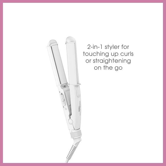 Conair Travel Flat Iron and Curler, 2-in-1 Tool, Portable Hair Straightener and Hair Curler in White by Travel Smart