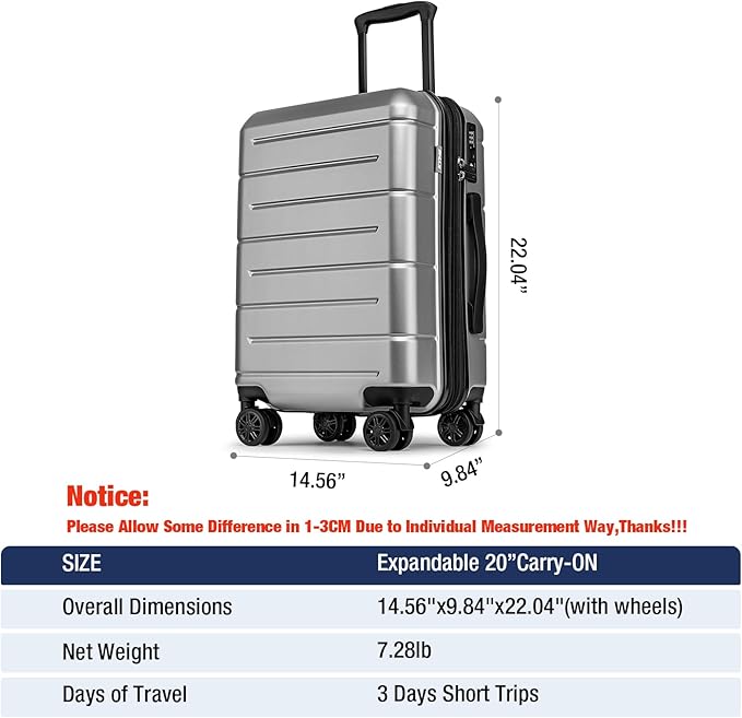 KYME Hardside Expandable Carry On Luggage 22x14x9 Airline Approved 20 Inch - Image 7