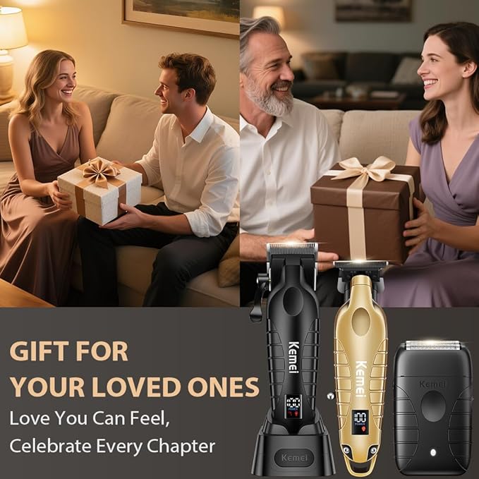 KEMEI Hair Clippers for Men Professional, Barber Clippers and Trimmers Set, Foil Shaver for Men,Cordless Hair Clippers and Barber Kit, Hair Cutting Kit, KM-2293Gold, KM-PG2290D, KM-T95