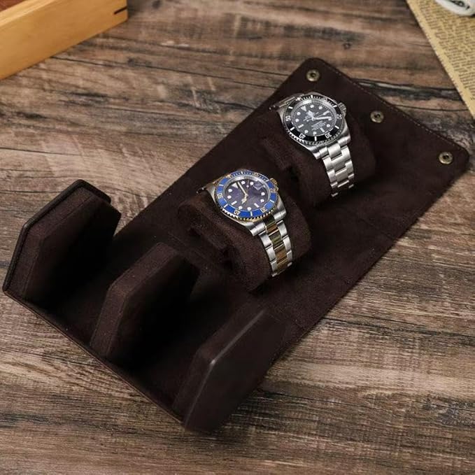 Genuine Leather Watch Roll Travel Case, Vintage Full Grain Leather Hexagon - Image 6