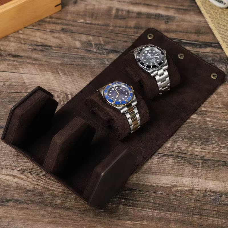 Genuine Leather Watch Roll Travel Case (Hexagon 2 slots)