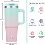 40 oz Tumbler with Handle and 2 Straws, 2 in 1 Lid Insulated Water Bottle - Image 4