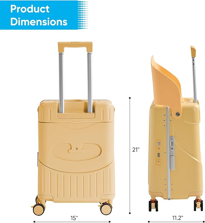 TABU 20" Ride-on Luggage with Seat，Front Opening Carry-On Hardshell Ride On - Image 3