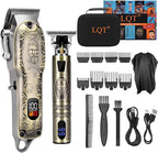 Professional Hair Clipper Set, Digital Display Trimmer Kit with Accessories, Barber Case and Cape, Vintage Design