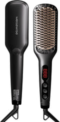 MEGAWISE Pro Ceramic Ionic Hair Straightener Brush for Home Salon | MCH Fast 20s Heating Tech with Auto-Off Safety | Anti-Scald with Universal Dual Voltage | Rotatable Power Cord (Black)