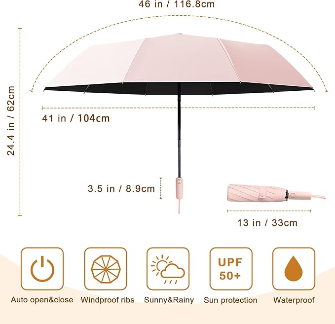 2-Pack Windproof, Waterproof, UV-Blocking Portable Travel Umbrella, Compact Sun - Image 2