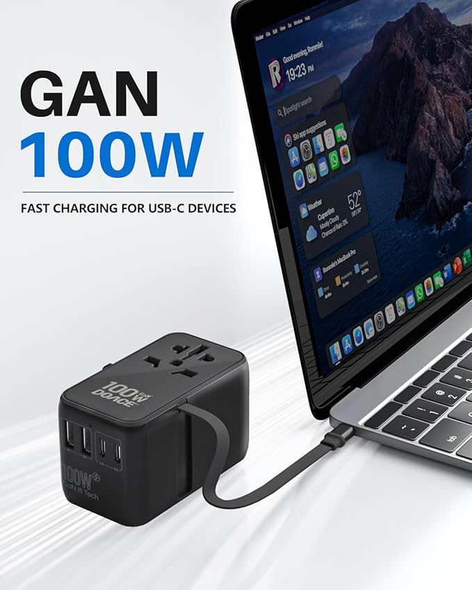 DOACE Universal Travel Adapter, 100W GaN 3.0 European Travel Plug Adapter - Image 2