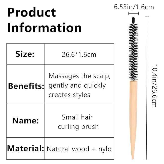 Small Round Styling Brush - Mini Roller Quiff Comb for Hairdressing - Lightweight Salon Brush for Thin, Short Hair, Bangs, Beard, Curling & Lifting