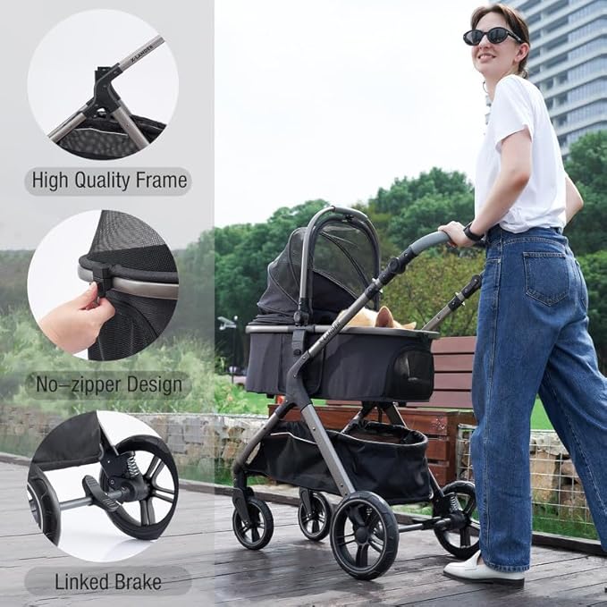 Pet Stroller for Small Medium Dogs, Cat Carriage Travel System Four Wheel Dog - Image 5