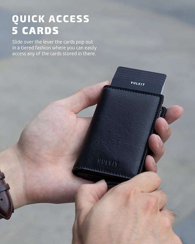 VULKIT Card Holder Pop Up Slim Wallet Leather RFID Blocking Card Case Up to 8 - Image 2