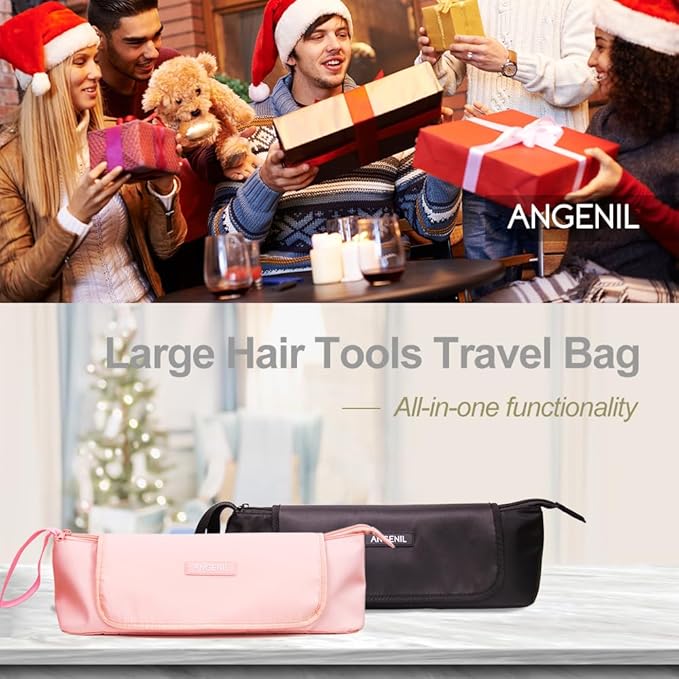 ANGENIL Hair Iron Tools Travel Bag with Heat Resistant Mat, for Curling Iron Wand, Flat Irons, Thermal Brush, Hair Dryer, 2 in 1 Portable Hot Tool Mat Hair Accessories Organizer for Women