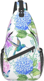 SUPLUCHOM Sling Bag Spring Hummingbird Flower Hydrangea Hiking Daypack - Image 2
