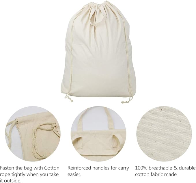 2 Pcs Canvas Laundry Bags with Carrying Handles & Drawstring Closure, - Image 3