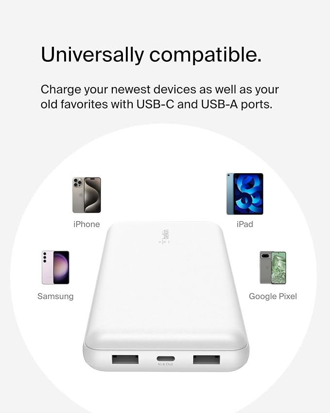 Belkin Portable Charger, USB C Power Bank 20000 mAh w/ 1xUSB-C Port & 2xUSB-A - Image 8