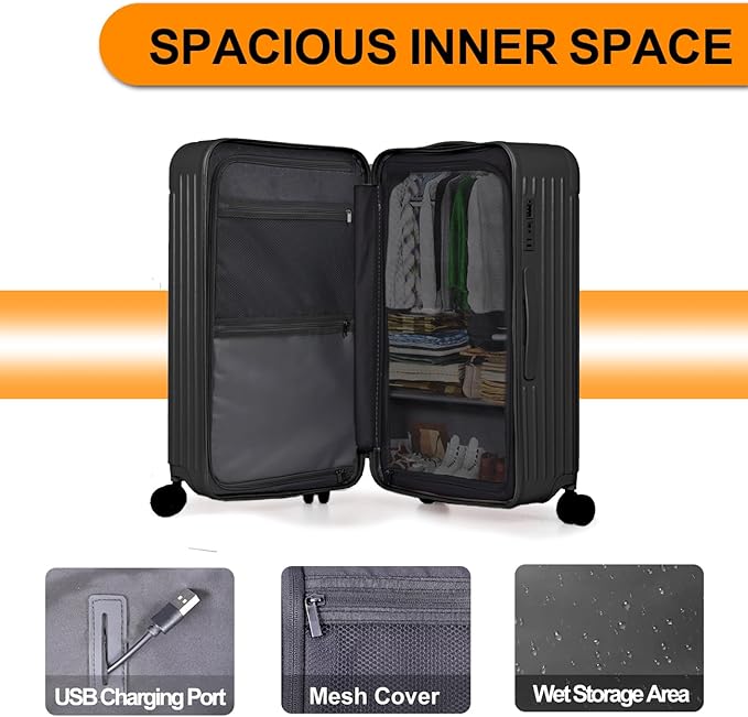 Krute Luggage with Spinner Double Wheels Suitcases with USB Port and Cup Holder - Image 7