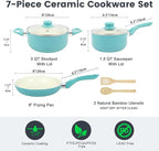 Pots and Pans Set, 7 Piece Nonstick Ceramic Cookware Set, Kitchen Induction - Image 2