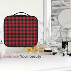 ALAZA Travel Makeup Case, Black and Red Lumberjack Plaid Cosmetic toiletry Travel bag for Women Girls