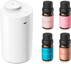 Airversa Waterless Essential Oil Diffuser Starter Kit with 4 x 10mL Fragrance Scent Oil, Battery Operated Mini Scent Air Machine Portable Diffuser for Home Car Office, AN6 White Kit01