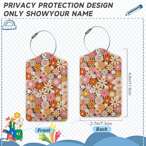 2 Pack Luggage Tag for Suitcase (Vintage Groovy Flowers)