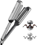 Curling Iron Hair Crimper Waver - TYMO ROVY Beach Waves Curling Wand, Ionic Deep Waver Hair Curler Tool with Ceramic 3 Barrel for Women, Dual Voltage, Anti-Scald, Easy to Use, Grey, 1.25 Inch