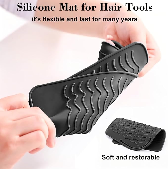 Flat Iron Heat Resistant Silicone Mat for Curling Iron, Hair Straightener Heat Pad, Curling Iron Sleeve, Travel Case Heat Resistant and Other Hair Styling Tools, for Counter, 9 x 6.5 in, Black