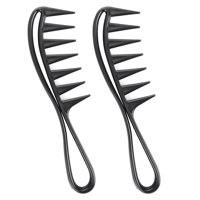 Wide Tooth Comb 2 PCS Curly Knotted Wavy Thick Thin Hair Care Massage Scalp Women Detangling Shower Wig Wet Brushing Large Smooth Grip Handle Detangle Plastic Pick Row Stylist Styling Tool Appliances