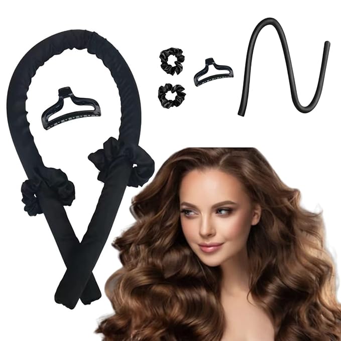 GADZHI Heatless Curling Rod Headband Heatless Hair Roller Curls Set for Long Hair No Heat Silk Hair Wrap Curler Ribbon for Overnight Sleep Hair Roller with Hair Claw Clip DIY Hair Styling Tools (2 set - pink+black)