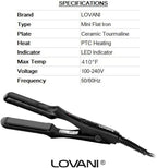 LOVANI Mini Flat Iron 0.5 inch, Dual Voltage Travel Hair Straightener for Short to Medium Hair & Bangs, Small Size Ceramic Tourmaline 3D Floating Plates, Heat‑Resistant Pouch Included