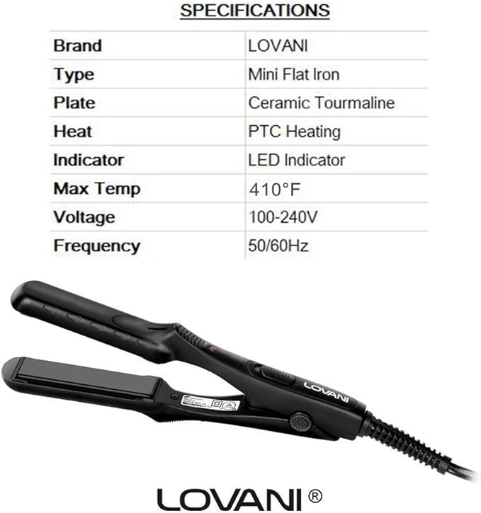 LOVANI Mini Flat Iron 0.5 inch, Dual Voltage Travel Hair Straightener for Short to Medium Hair & Bangs, Small Size Ceramic Tourmaline 3D Floating Plates, Heat‑Resistant Pouch Included