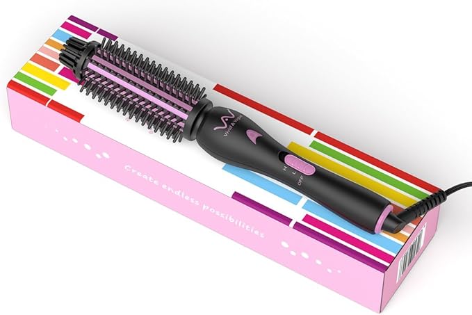 VAV 3 in 1 Styling Tool Curling Iron & Hair Straightener Brush 2 Heat Settings Anti-Scald Ceramic Heated Hair Styling Brush for Natural Straight