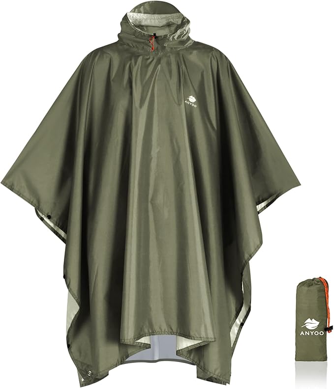 ANYOO Hooded Rain Poncho for Adults Waterproof Lightweight Rain Coat for Men by Anyoo