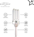 Almost Famous Wave Away Triple Barrel Clip Curling System, 3 Barrel Curling, Crimper with LCD Temp Display, Professional Beauty Tool, Temperature Adjustable (Pearlescent White)
